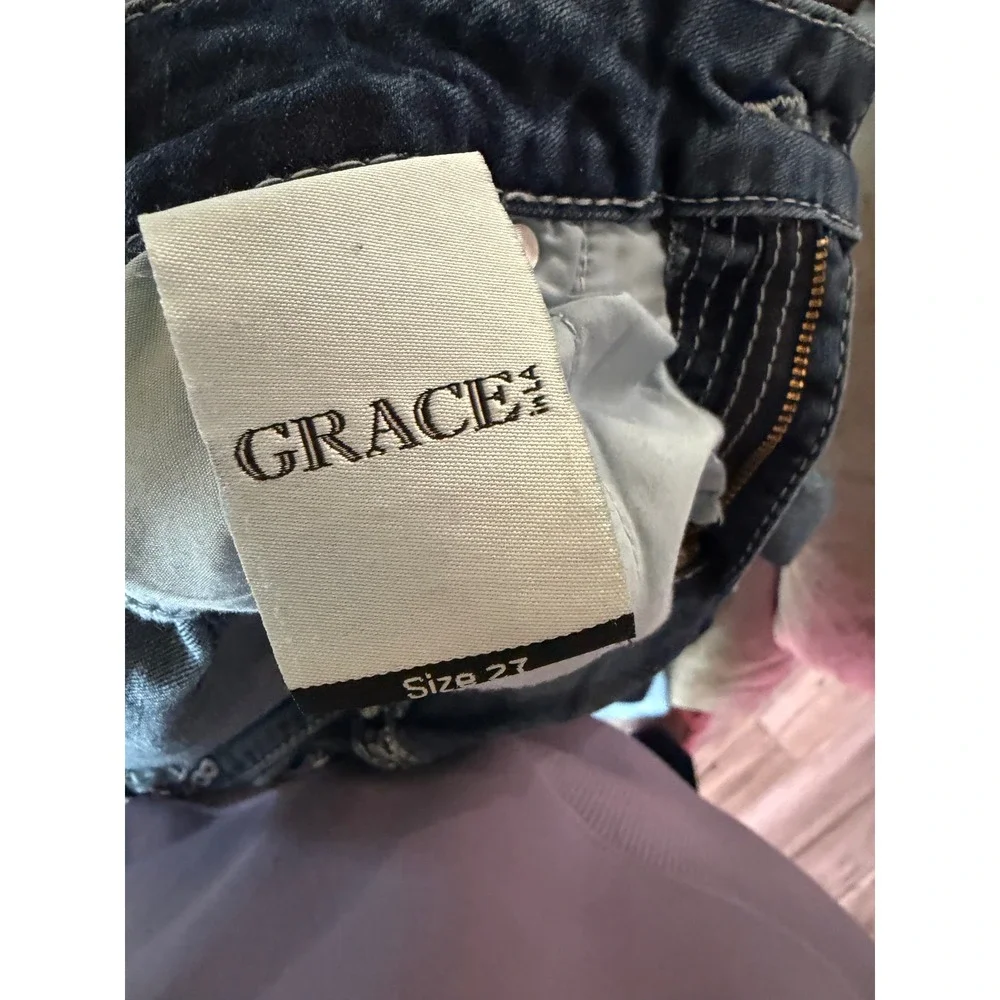 Grace in LA Womens Bootcut Jeans Dark Wash Embroidered Embellished Size 27 - Picture 5 of 5